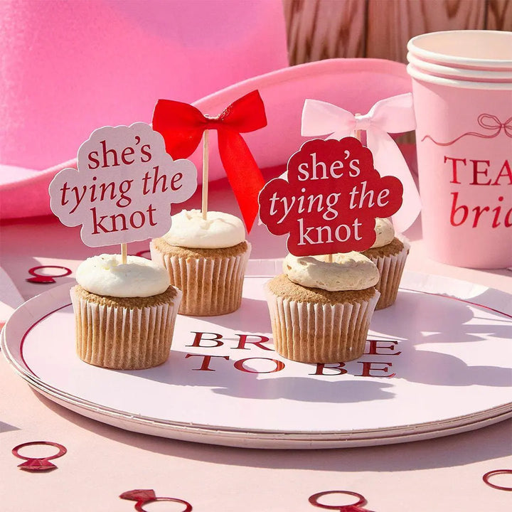 Pink & Red Bride To Be Paper Plates - She’s Tying The Knot Hen Party Theme - Coquette Hen Do - Two Designs-Bridal Shower Tableware-Pack of 8 - Jolie Fete UK