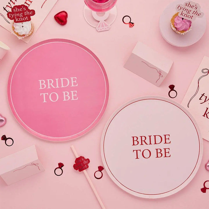 Pink & Red Bride To Be Paper Plates - She’s Tying The Knot Hen Party Theme - Coquette Hen Do - Two Designs-Bridal Shower Tableware-Pack of 8 - Jolie Fete UK