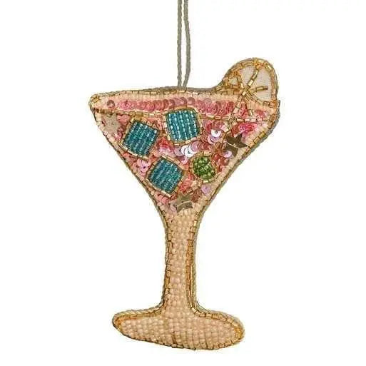 Cocktail Christmas Tree Hanging Decoration - Pink Cocktail Christmas Tree Decoration With Sequins - Individual Tree Decoration-Holiday Decor - Jolie Fete UK