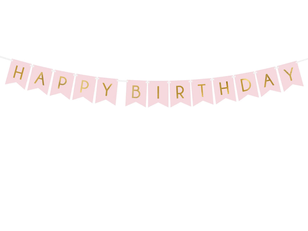 Happy Birthday Banner - Pink Birthday Party Bunting - Pastel Pink Garland - Girls Birthday Party Decorations - Pink & Gold Party Decor - DIY - Jolie Fete UK