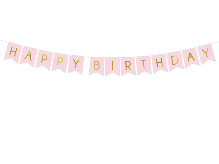 Happy Birthday Banner - Pink Birthday Party Bunting - Pastel Pink Garland - Girls Birthday Party Decorations - Pink & Gold Party Decor - DIY - Jolie Fete UK