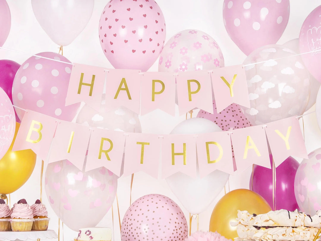 Happy Birthday Banner - Pink Birthday Party Bunting - Pastel Pink Garland - Girls Birthday Party Decorations - Pink & Gold Party Decor - DIY - Jolie Fete UK