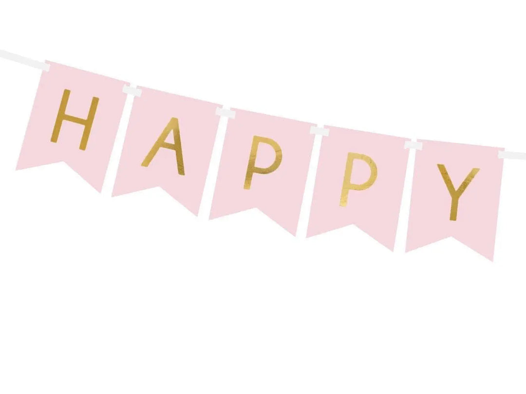 Happy Birthday Banner - Pink Birthday Party Bunting - Pastel Pink Garland - Girls Birthday Party Decorations - Pink & Gold Party Decor - DIY - Jolie Fete UK