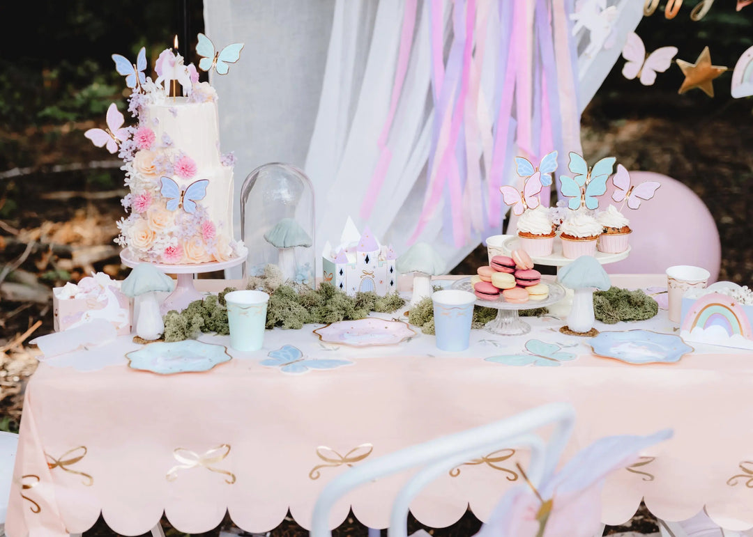 Pink Paper Tablecloth - Pastel Pink Party Supplies - Gold Bows - Unicorn Birthday Party Decorations - Coquette Theme - Princess -180 x 120cm - Jolie Fete UK