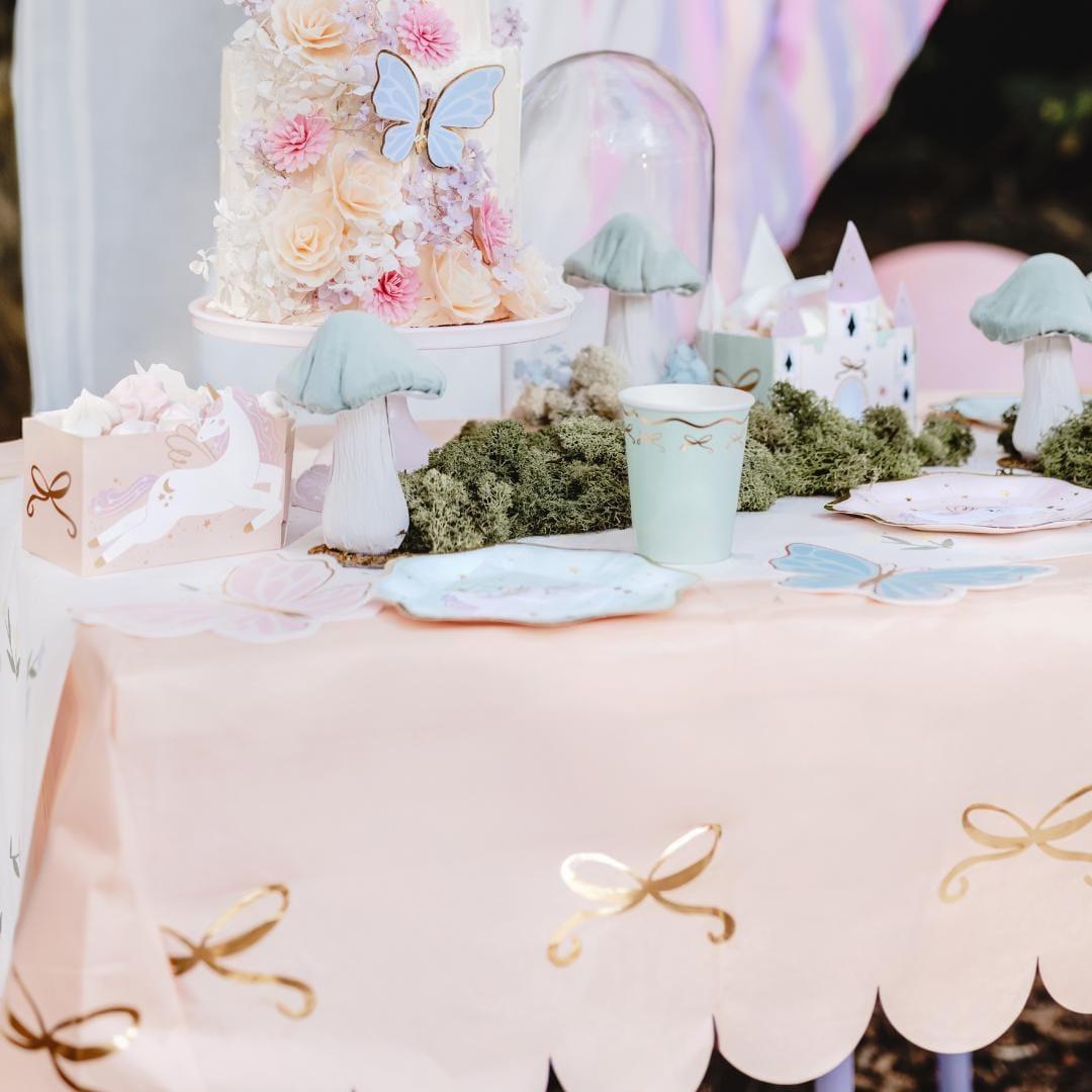 Pink Paper Tablecloth - Pastel Pink Party Supplies - Gold Bows - Unicorn Birthday Party Decorations - Coquette Theme - Princess -180 x 120cm - Jolie Fete UK
