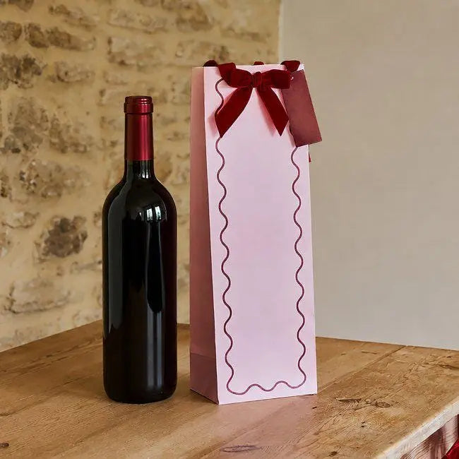 Pink & Red Velvet Bow Wine Bottle Bag - Champagne Gift Bag - Bubbly Bottle Cover - Birthday, Christmas Gift Wrap - Party Favour Bag - Jolie Fete UK