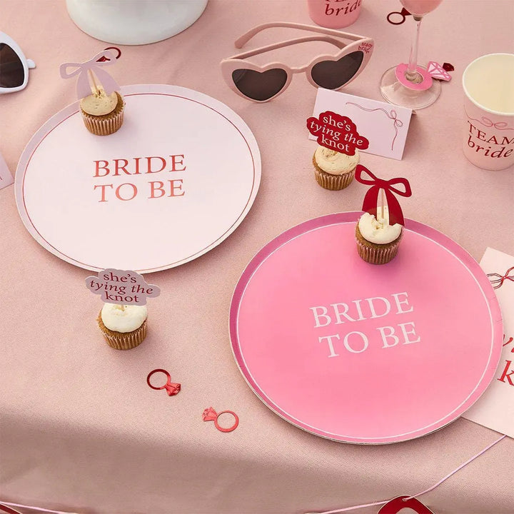 Pink & Red Bow Cupcake Toppers - She’s Tying The Knot Hen Party Food Picks - Coquette Hen Do Cake Decorations - Hootyballoo - Pack Of 12 - Jolie Fete UK
