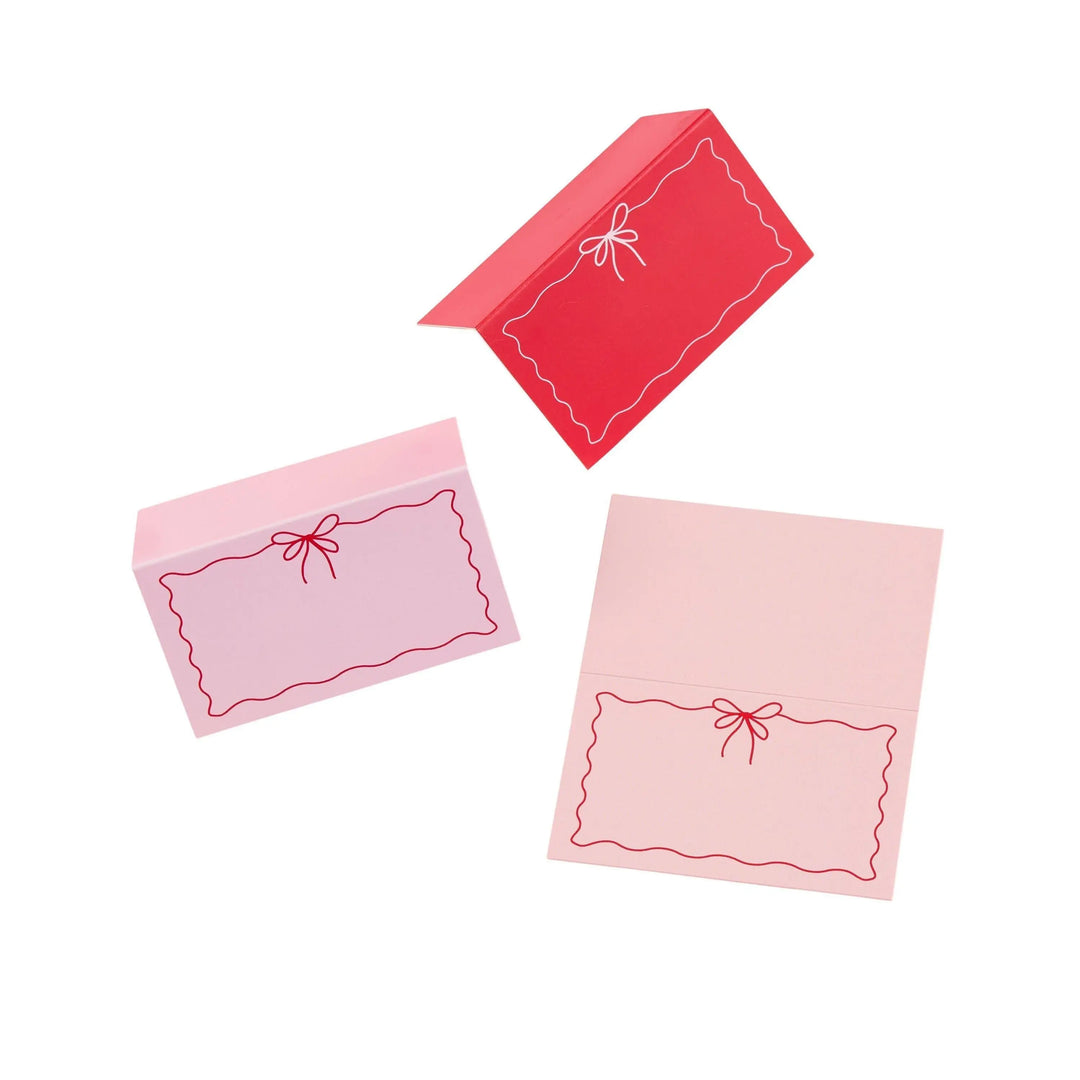 Pink & Red Bow Place Cards - Valentine’s Day Table Decor - Coquette Wedding Seating Cards - Galentine’s Party -Heart Theme Decor-Pack of 12 - Jolie Fete UK