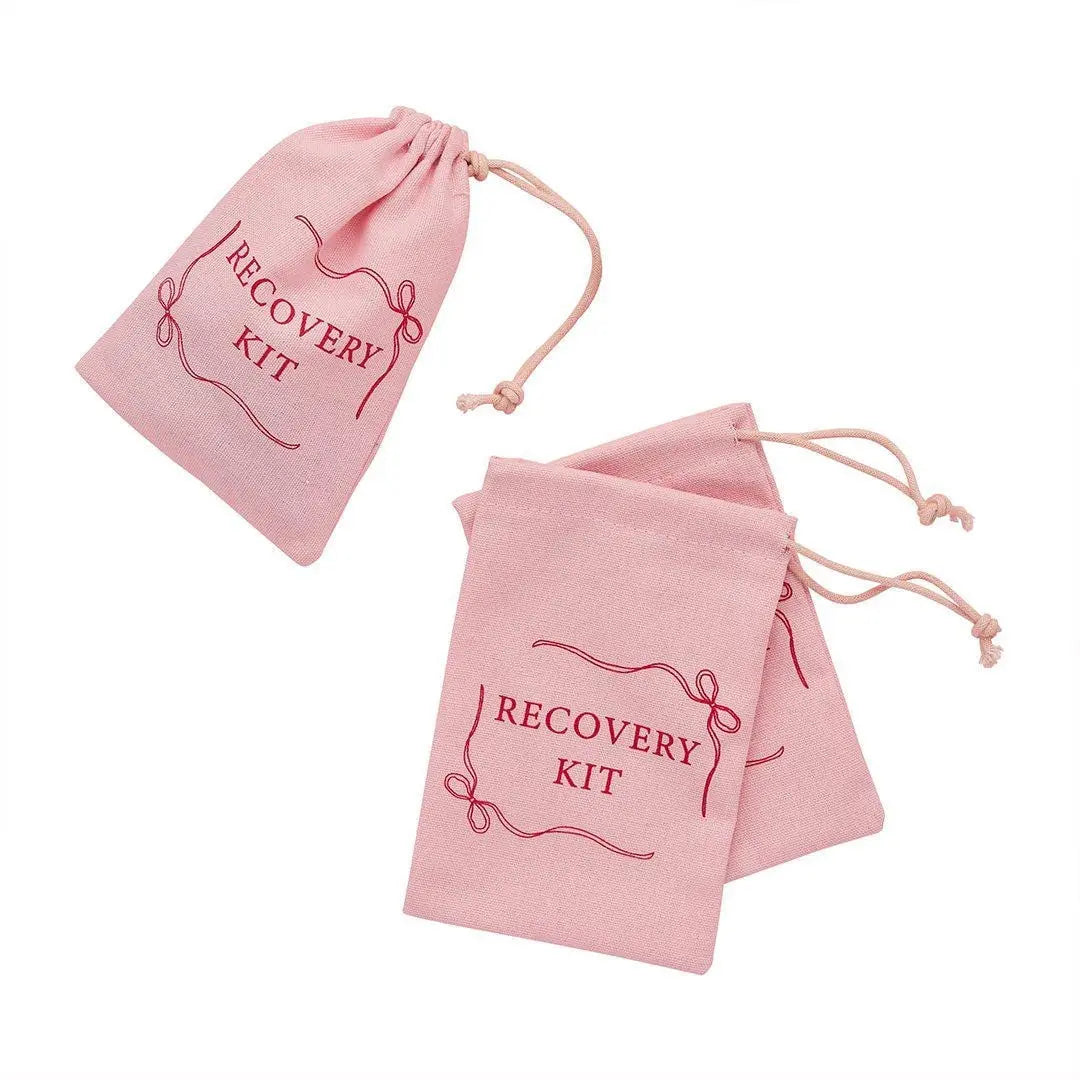 Hen Party Recovery Bags - Pink & Red Hangover Kit Bags - Coquette Style Hen Do Favours - Cotton Drawstring Bags - Bridal Shower - Pack of 5 - Jolie Fete UK