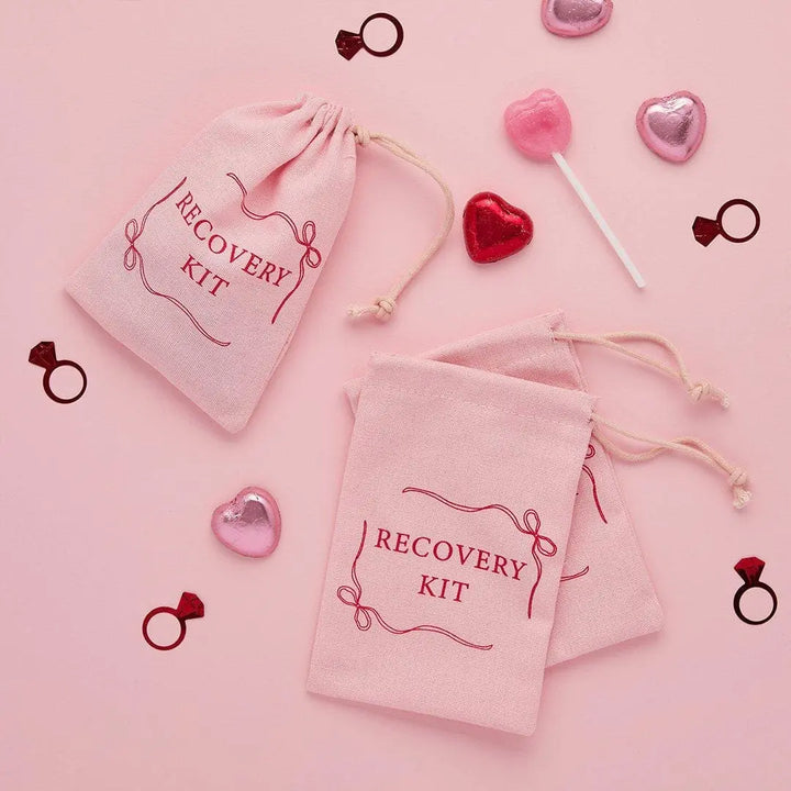 Hen Party Recovery Bags - Pink & Red Hangover Kit Bags - Coquette Style Hen Do Favours - Cotton Drawstring Bags - Bridal Shower - Pack of 5 - Jolie Fete UK