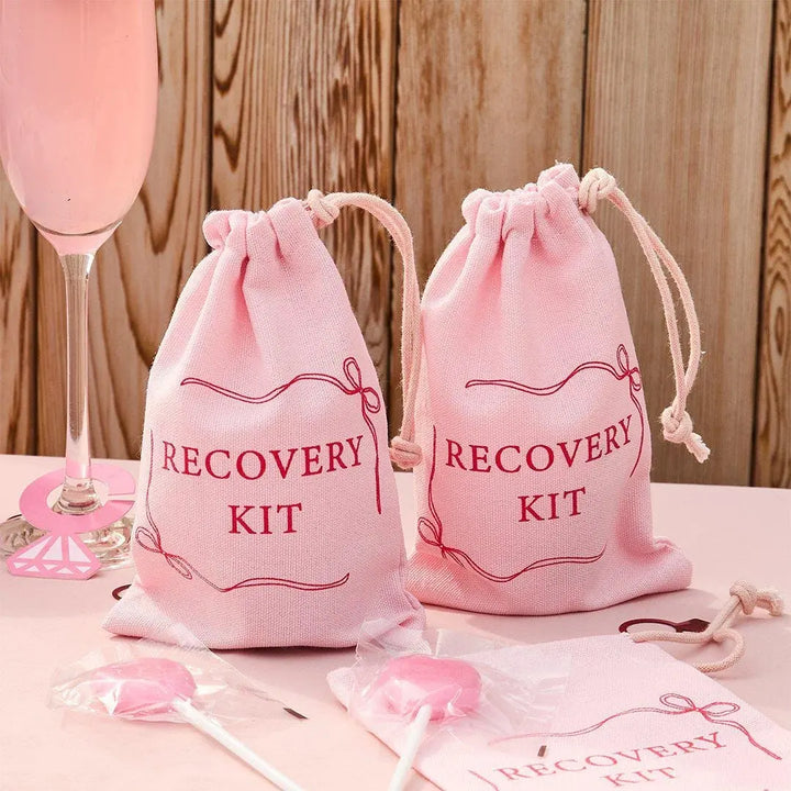 Hen Party Recovery Bags - Pink & Red Hangover Kit Bags - Coquette Style Hen Do Favours - Cotton Drawstring Bags - Bridal Shower - Pack of 5 - Jolie Fete UK