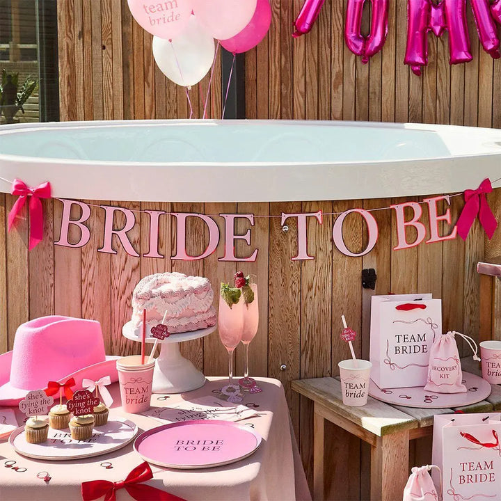 Pink and Red Team Bride Balloons - Future Mrs Hen Party Decor - 12 Inch Balloon Bundle - Coquette Hen Do & Bachelorette - Pack of 5 - Jolie Fete UK