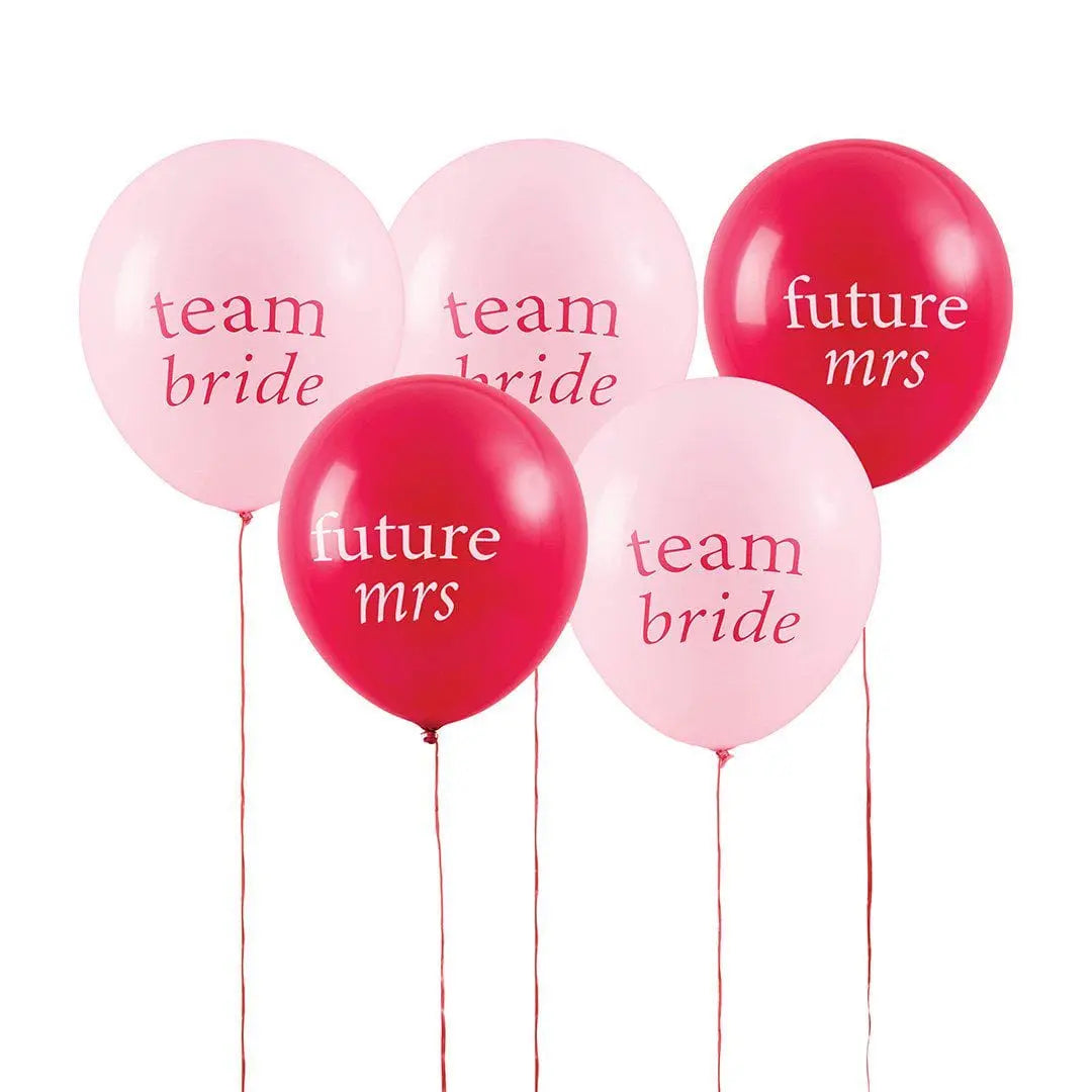 Pink and Red Team Bride Balloons - Future Mrs Hen Party Decor - 12 Inch Balloon Bundle - Coquette Hen Do & Bachelorette - Pack of 5 - Jolie Fete UK