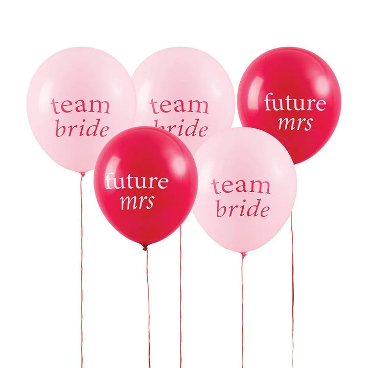 Pink and Red Team Bride Balloons - Future Mrs Hen Party Decor - 12 Inch Balloon Bundle - Coquette Hen Do & Bachelorette - Pack of 5 - Jolie Fete UK