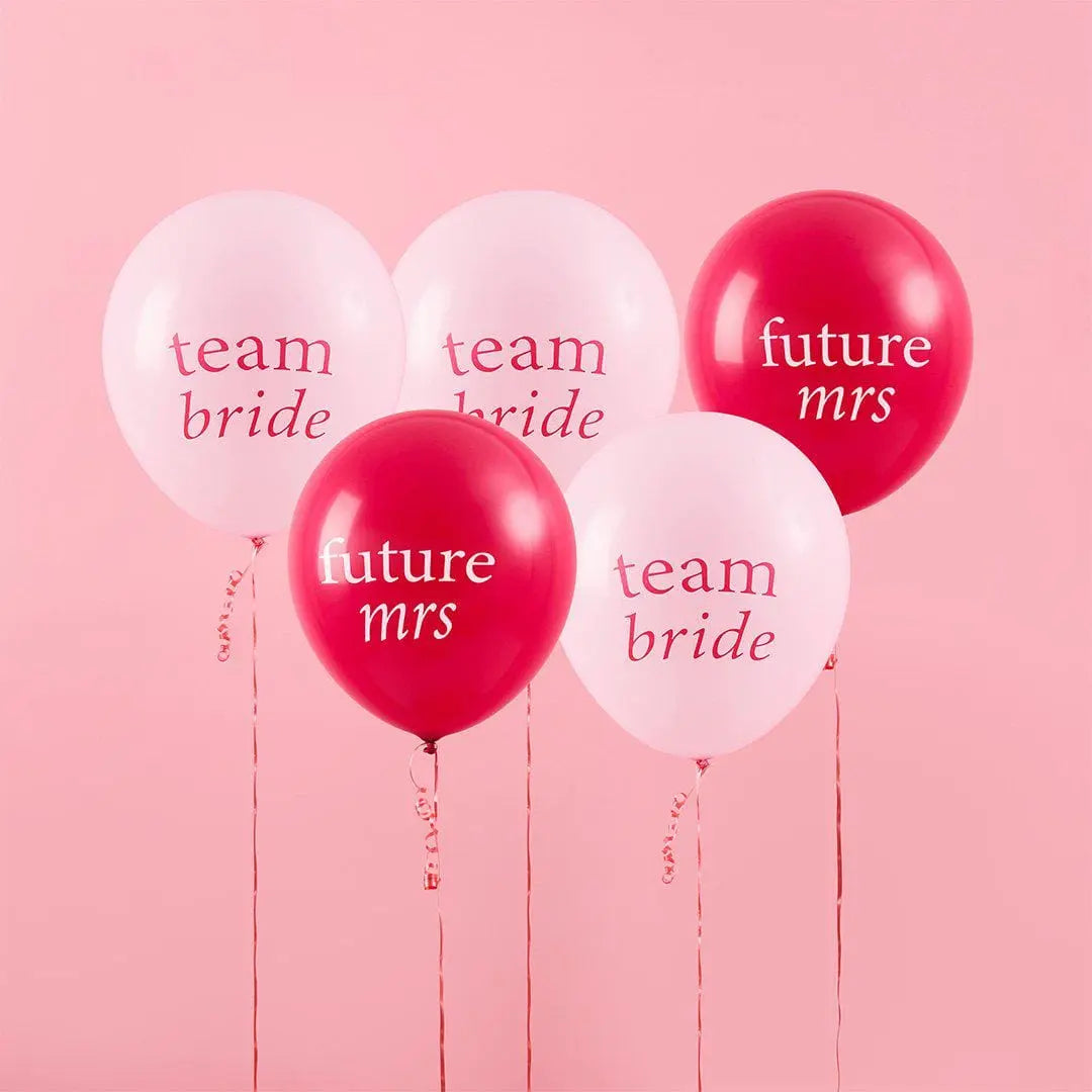 Pink and Red Team Bride Balloons - Future Mrs Hen Party Decor - 12 Inch Balloon Bundle - Coquette Hen Do & Bachelorette - Pack of 5 - Jolie Fete UK