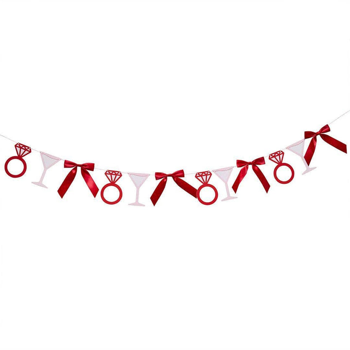 Pink & Red Hen Party Garland - She’s Tying The Knot Bow Bunting - Coquette Hen Do Backdrop with Cocktails, Rings And Satin Bows - 2m - Jolie Fete UK