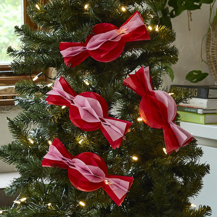 Honeycomb Sweets - Pink & Red Honeycomb Christmas Candy Decorations - Christmas Decorations - Holiday Decor - Pack Of 4 - Jolie Fete UK