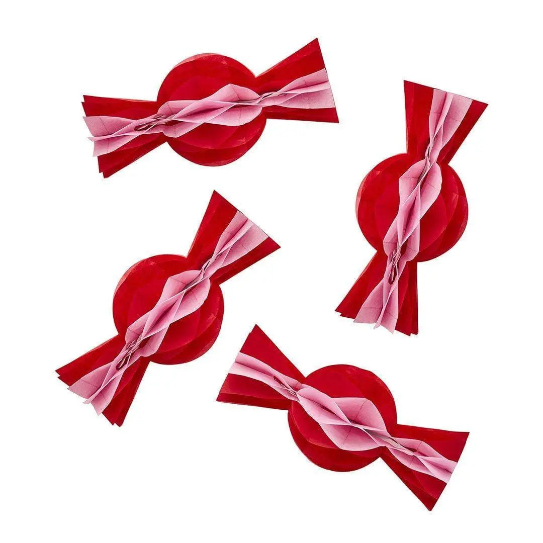 Honeycomb Sweets - Pink & Red Honeycomb Christmas Candy Decorations - Christmas Decorations - Holiday Decor - Pack Of 4 - Jolie Fete UK