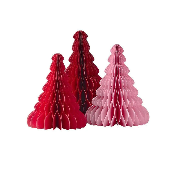 Honeycomb Trees - Pink & Red Honeycomb Christmas Trees - Christmas Decorations - Holiday Decor - Pack Of 3 - Jolie Fete UK