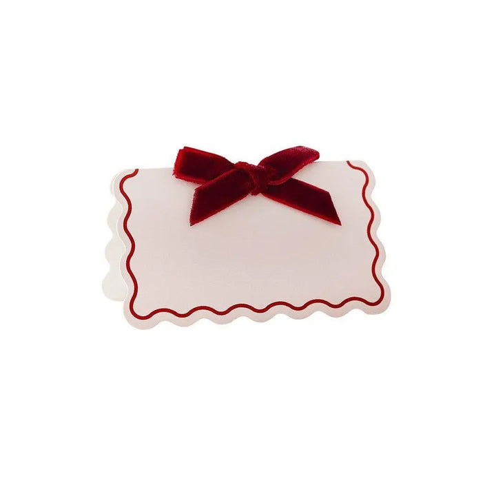 Pink & Red Place Cards With Red Velvet Bow - Dinner Table Decorations - Christmas Decorations - Holiday Decor - Pack Of 8 - Jolie Fete UK