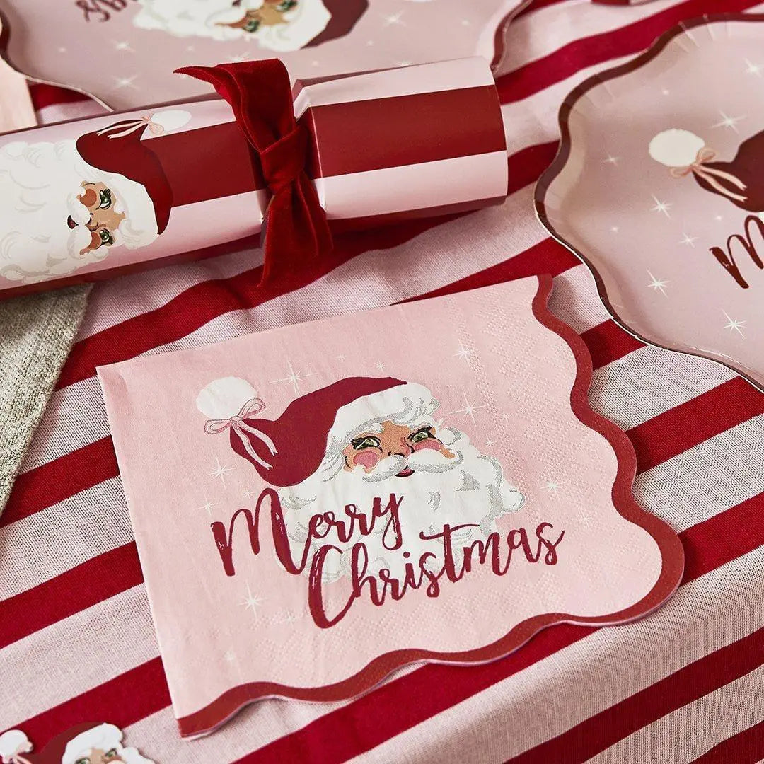 Pink & Red Santa Paper Napkins - Merry Christmas Napkins - Vintage Christmas Party -Christmas Decorations - Retro Holiday Decor - Pack Of 16 - Jolie Fete UK