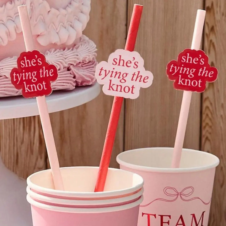 Pink & Red Hen Party Paper Straws - She’s Tying The Knot Decorations - Coquette Hen Do Straws - Two Mixed Designs - Hootyballoo - Pack Of 16 - Jolie Fete UK