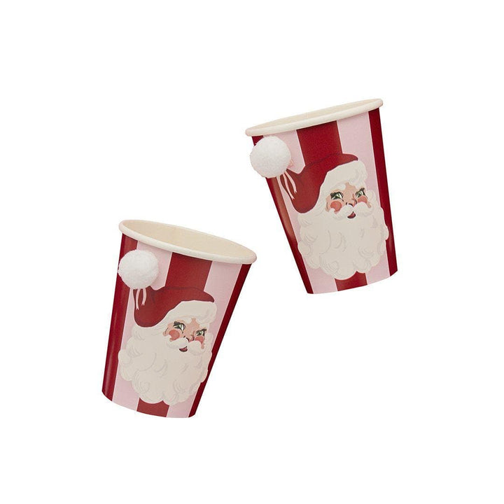 Pink & Red Santa Paper Cups - Christmas Cups With Pom Pops - Vintage Christmas Party -Christmas Decorations - Retro Holiday Decor -Pack Of 8 - Jolie Fete UK