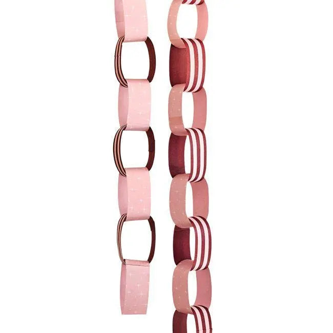Pink & Red Striped Christmas Paper Chains - Pack of 48 - Festive Garland - Christmas Party Decoration - Retro Paper Chain Decor - DIY Xmas - Jolie Fete UK