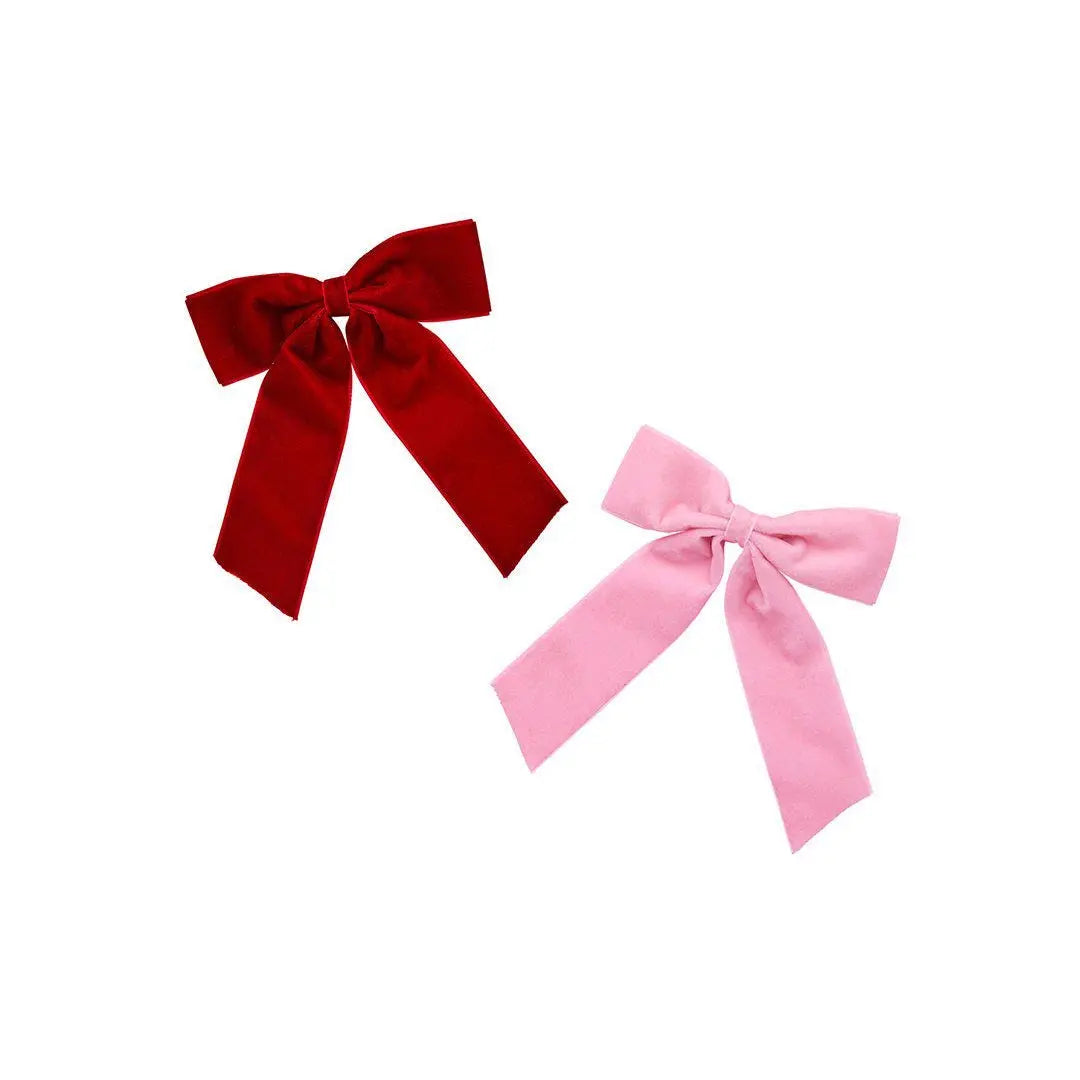 Pink & Red Velvet Bow Clip Christmas Tree Decorations - Xmas Bow Ornaments - Velvet Ribbon Tree Clips - Festive Home Decor - Pack of 6 - Jolie Fete UK