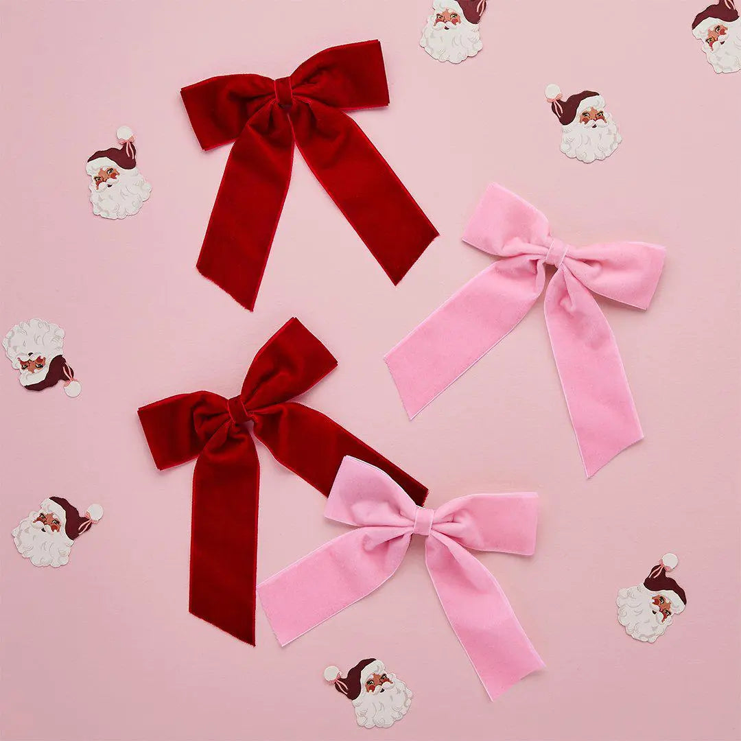 Pink & Red Velvet Bow Clip Christmas Tree Decorations - Xmas Bow Ornaments - Velvet Ribbon Tree Clips - Festive Home Decor - Pack of 6 - Jolie Fete UK
