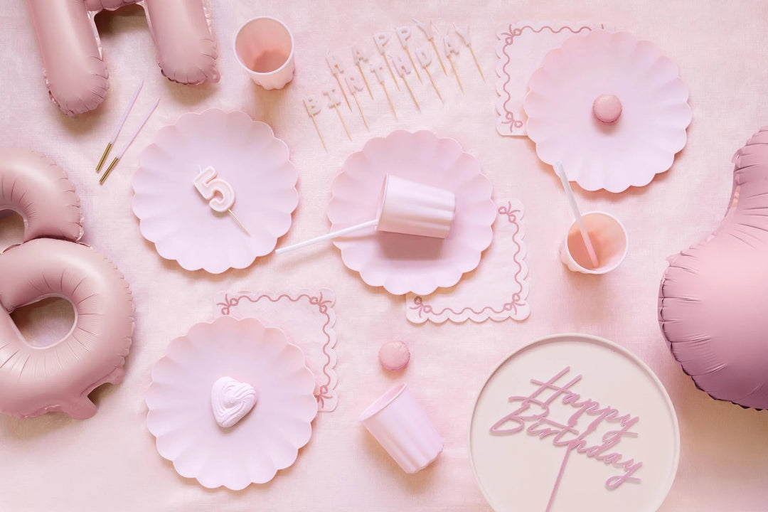 Pastel Pink Happy Birthday Cake Topper - Reusable Light Pink Cake Decoration - Pale Pink Birthday Party Decor - Jolie Fete UK
