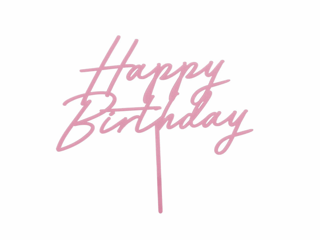 Pastel Pink Happy Birthday Cake Topper - Reusable Light Pink Cake Decoration - Pale Pink Birthday Party Decor - Jolie Fete UK