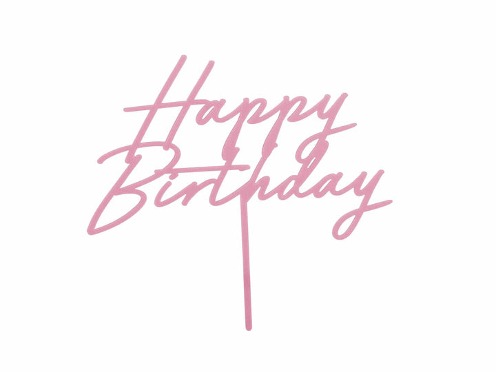 Pastel Pink Happy Birthday Cake Topper - Reusable Light Pink Cake Decoration - Pale Pink Birthday Party Decor - Jolie Fete UK
