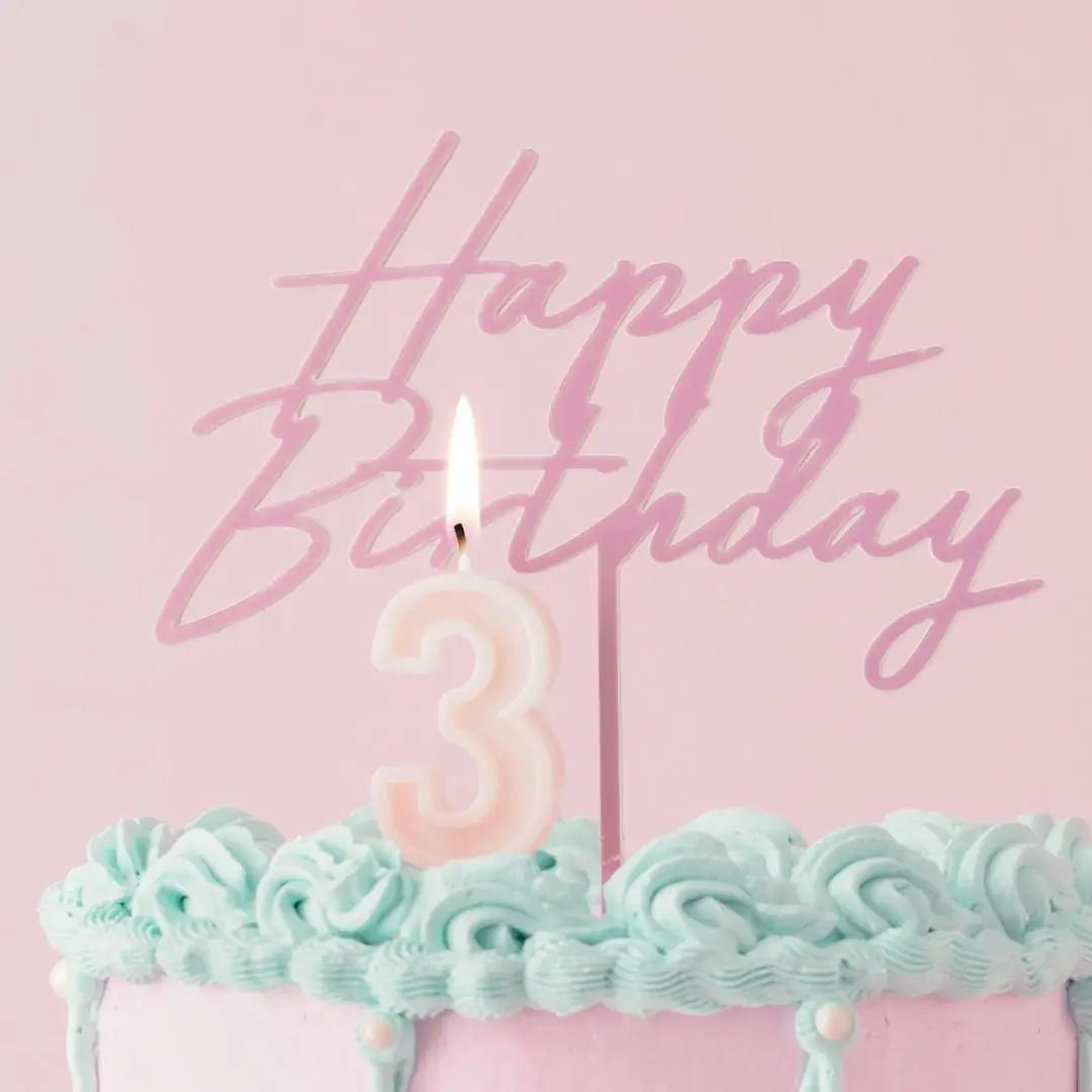 Pastel Pink Happy Birthday Cake Topper - Reusable Light Pink Cake Decoration - Pale Pink Birthday Party Decor - Jolie Fete UK