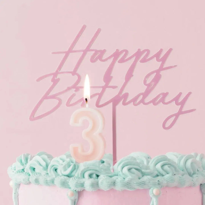 Pastel Pink Happy Birthday Cake Topper - Reusable Light Pink Cake Decoration - Pale Pink Birthday Party Decor - Jolie Fete UK