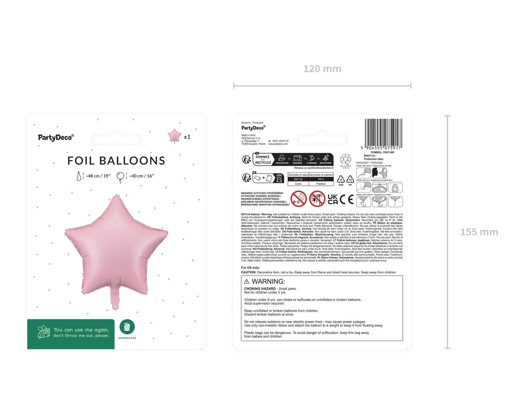 Pink Star Foil Balloon 48cm - Pastel Pink Mylar Star Balloon - Twinkle Twinkle Birthday Decor - Baby Shower - Anniversary Party Supplies - Jolie Fete UK