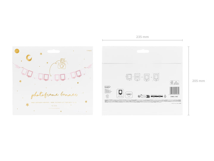 Pink & White Stork Picture Frame Garland - 12 Month Baby Milestone Banner - First Birthday Photo Display - New Baby Girl Nursery Decor - Jolie Fete UK