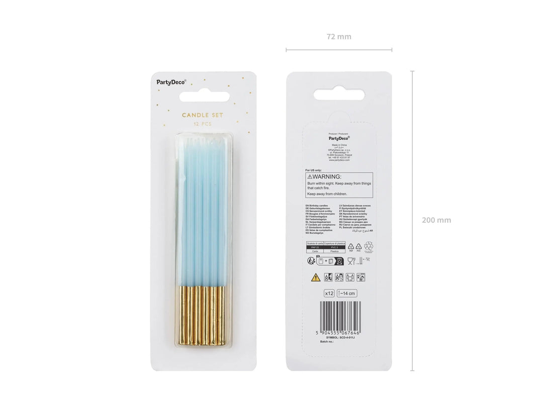 Light Blue Candles - Plain Pastel Blue Cake Candles - Straight Candles - Blue Party Decorations - Birthday Cake Candles - 14cm - Pack Of 12 - Jolie Fete UK