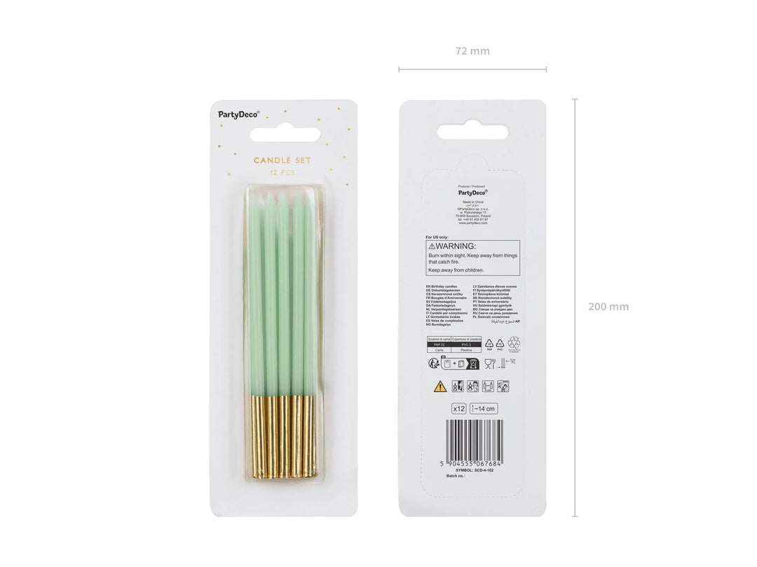 Light Green Candles - Plain Pastel Green Cake Candles - Straight Candles - Green Party Decorations - Birthday Cake Candles - 14cm-Pack Of 12 - Jolie Fete UK