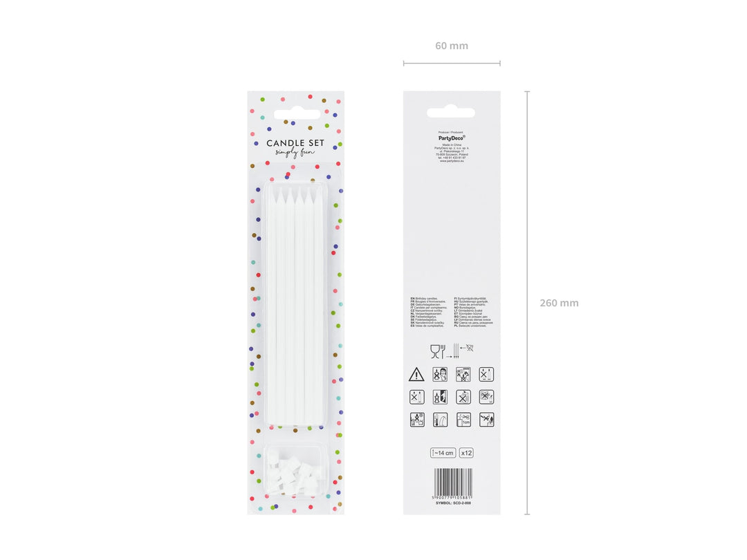 White Candles - Plain Tall White Cake Candles - Straight Candles - White Party Decorations - Birthday Cake Candles - 14cm - Pack Of 12 - Jolie Fete UK