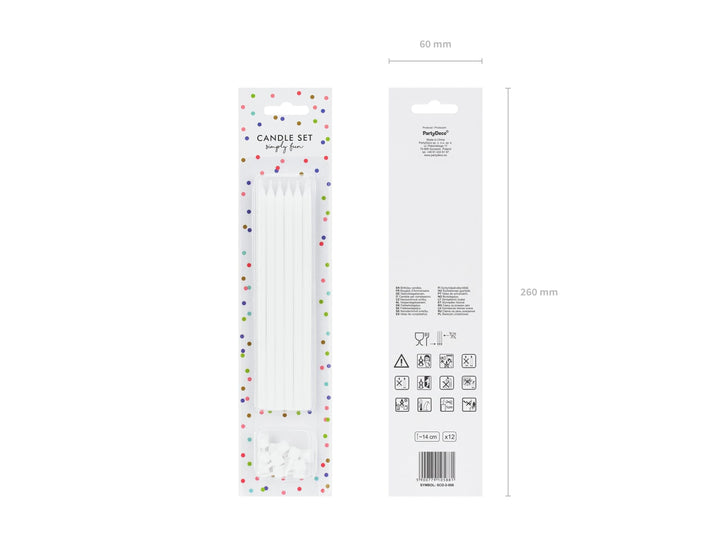 White Candles - Plain Tall White Cake Candles - Straight Candles - White Party Decorations - Birthday Cake Candles - 14cm - Pack Of 12 - Jolie Fete UK
