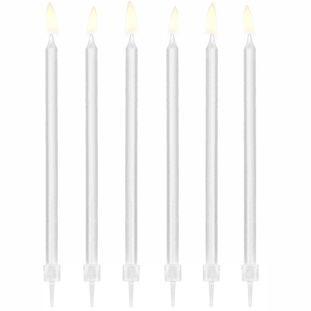 White Candles - Plain Tall White Cake Candles - Straight Candles - White Party Decorations - Birthday Cake Candles - 14cm - Pack Of 12 - Jolie Fete UK