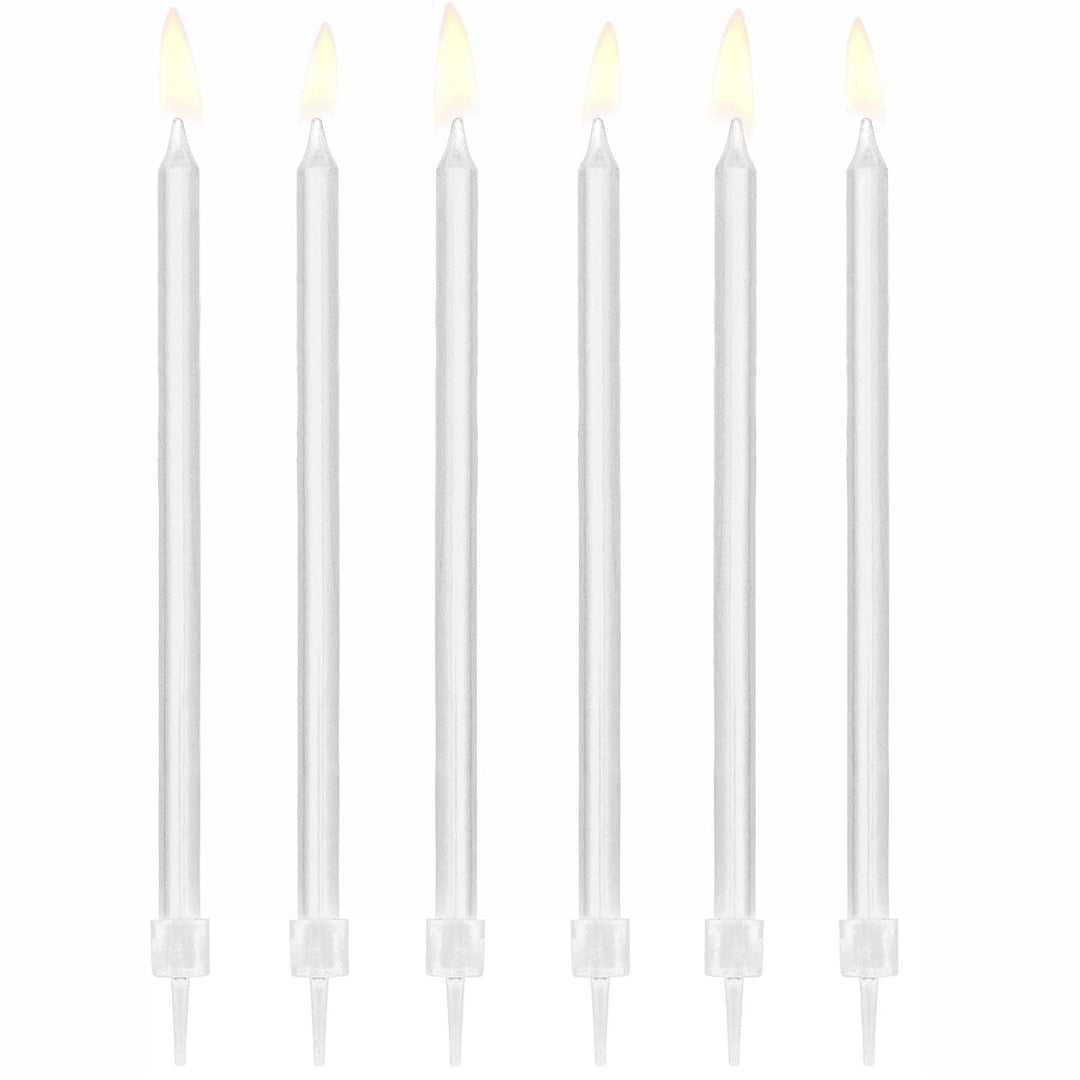 White Candles - Plain Tall White Cake Candles - Straight Candles - White Party Decorations - Birthday Cake Candles - 14cm - Pack Of 12 - Jolie Fete UK