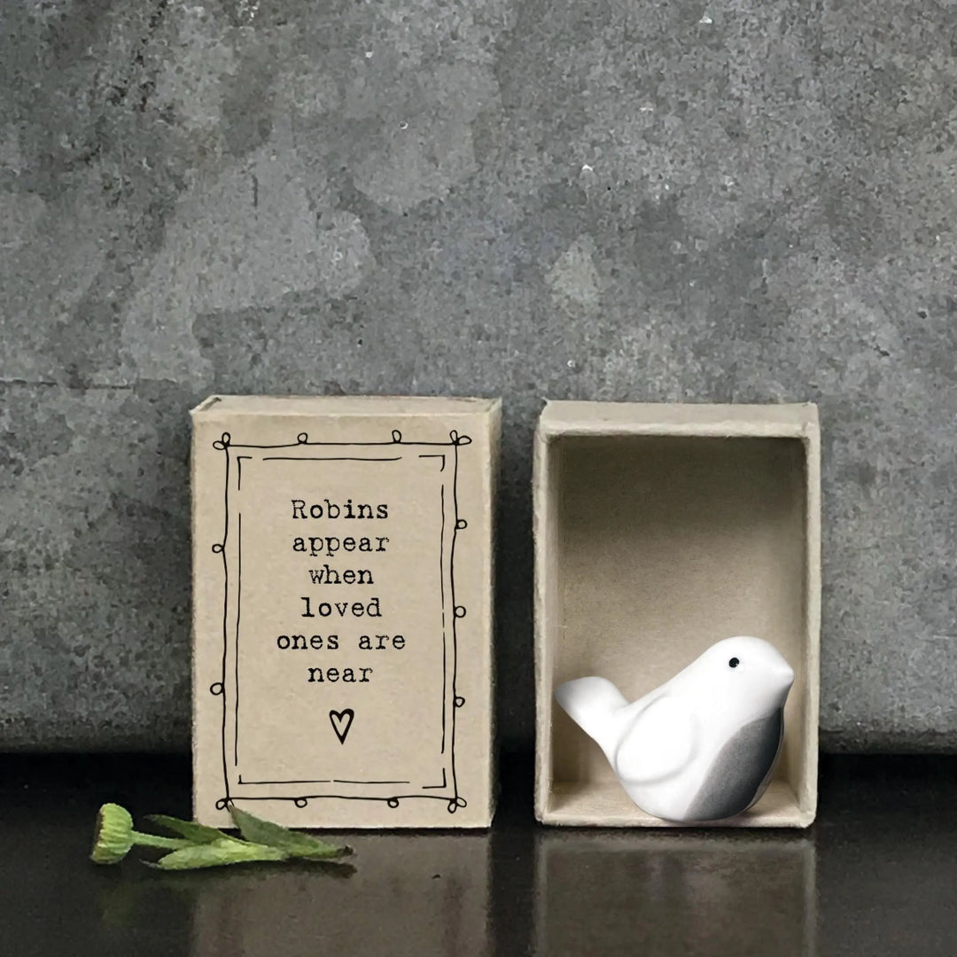 Porcelain Robin Matchbox Gift - Loved Ones Near - Gift For Friend Or Loved One - Friendship Gifts - Mini White Porcelain Robin-East Of India - Jolie Fete UK