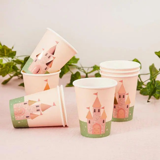 Princess Party Paper Cups - Castle Birthday Party Cups - Little Princess Party Tableware - Fairytale Castle Themed Cups for Girls -Pack of 8 - Jolie Fete UK