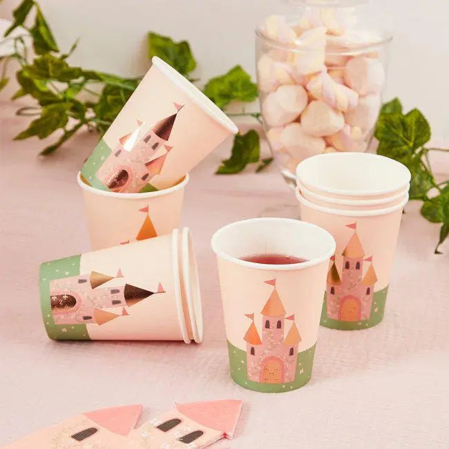 Princess Party Paper Cups - Castle Birthday Party Cups - Little Princess Party Tableware - Fairytale Castle Themed Cups for Girls -Pack of 8 - Jolie Fete UK