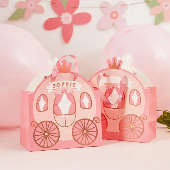Princess Carriage Party Bags - Personalised Favour Bags - Little Princess Birthday - Customisable Gift Bags with Name Stickers - Pack of 4 - Jolie Fete UK