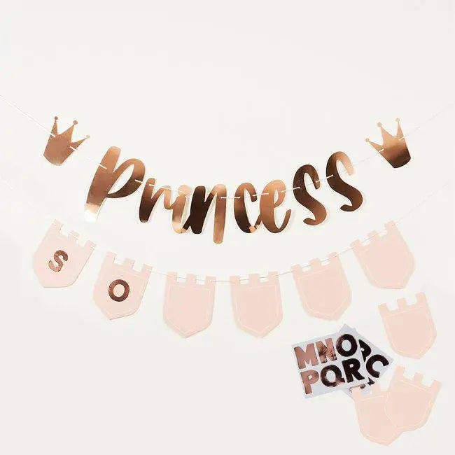 Princess Customisable Card Banner - Personalised Party Bunting 2m x2 with Pennants & Sticker Sheets - Girls Birthday Party Decoration - Jolie Fete UK