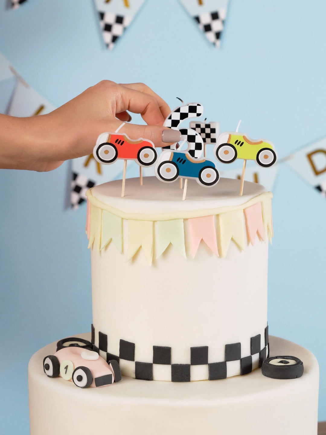 Car Cake Candles - Racing Car Birthday Cake Decorations - Kids Formula 1 Party Supplies - Vintage Car Theme Party - Pack Of 5 - Jolie Fete UK