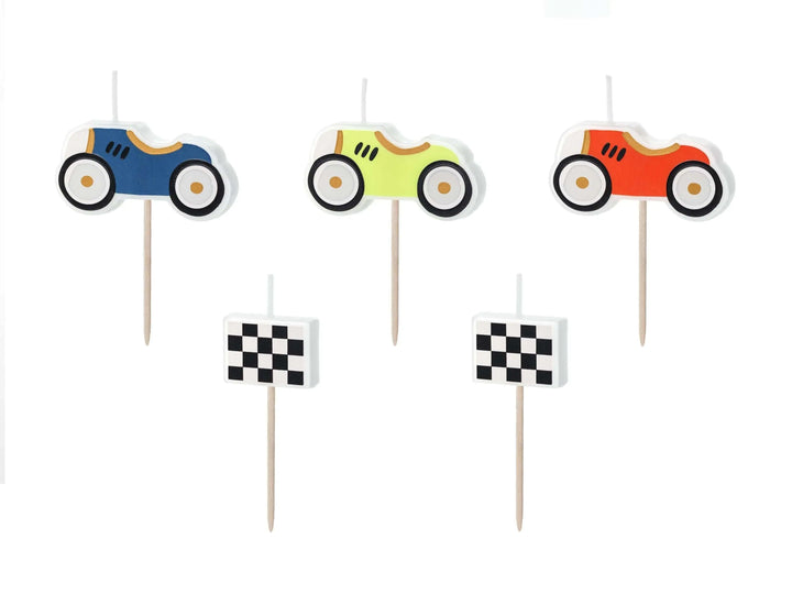 Car Cake Candles - Racing Car Birthday Cake Decorations - Kids Formula 1 Party Supplies - Vintage Car Theme Party - Pack Of 5 - Jolie Fete UK